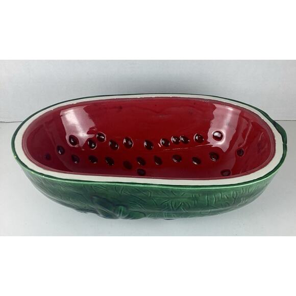 Vintage 1980’s Ceramic Hand Painted Summer Watermelon Oval Serving Bowl 13” - Picture 1 of 4